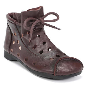 HZM Coffee Perforated Tie Leather Ankle Boots Women's 39 / US 8